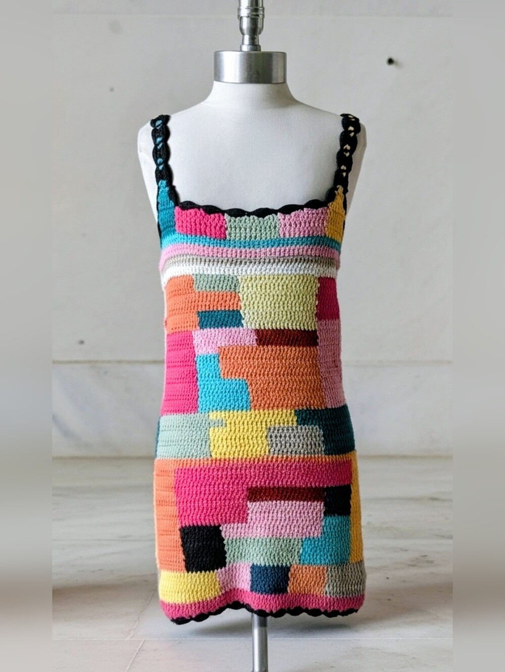 Tach Clothing Meryl Colorblock Crochet Slip Dress - Size XS